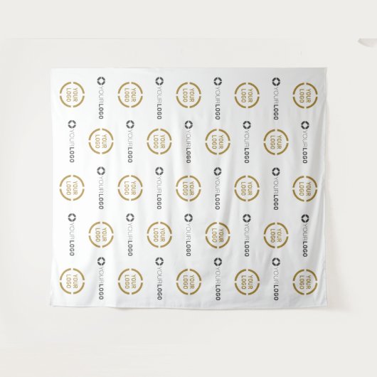 2つのカスタムロゴのイベント背景の手順と繰り返し タペストリー (正面(横))