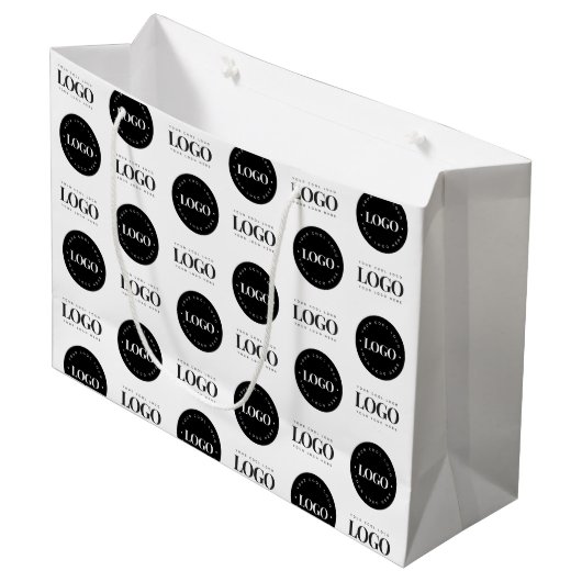 2つのカスタムロゴステップとリピート事業会社 ラージペーパーバッグ (正面アングル)