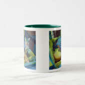 2つのカスタム猫ちゃんを持つアートコーヒーマグ ツートーンマグカップ (中央)