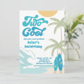 2つのカッコいいレトロサーフボードビーチ2nd誕生日パーティー 招待状 (スタンド正面)