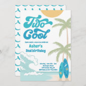 2つのカッコいいレトロサーフボードビーチ2nd誕生日パーティー 招待状 (正面/裏面)