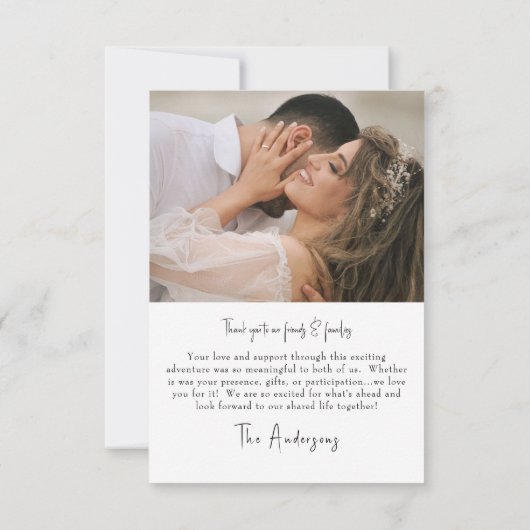 2つのカップル写真結婚のメッセージありがとう サンキューカード (裏面)