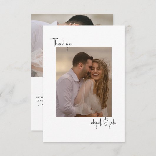 2つのカップル写真結婚のメッセージありがとう サンキューカード (正面/裏面)