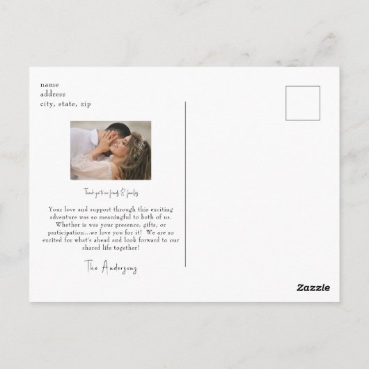 2つのカップル写真結婚のメッセージありがとう ポストカード (裏面)