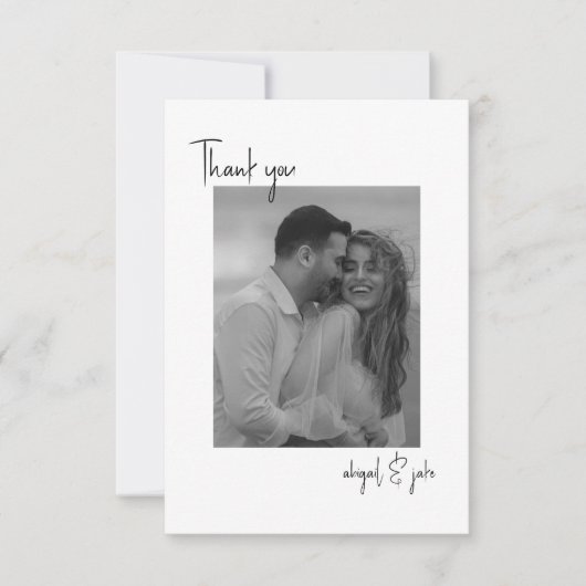 2つのカップルB/W写真のメッセージ結婚ありがとう サンキューカード (正面)