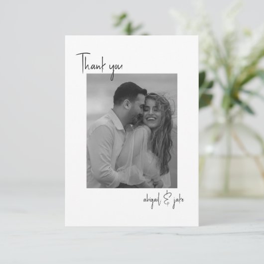 2つのカップルB/W写真のメッセージ結婚ありがとう サンキューカード (スタンド正面)