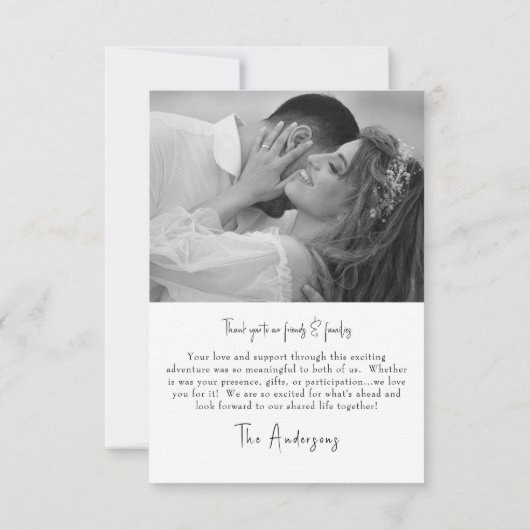 2つのカップルB/W写真のメッセージ結婚ありがとう サンキューカード (裏面)