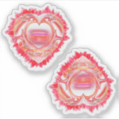 2つのカラフルぼろぼろのハートカスタムカット シール (正面)