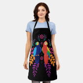 2つのカラフルコカトオ1青と1オレンジ エプロン (着用した状態)