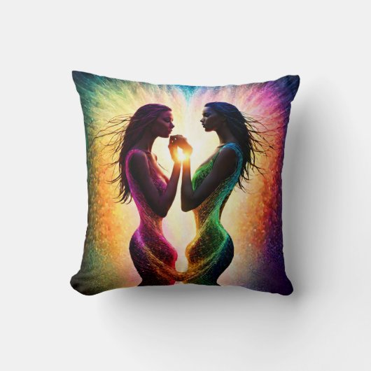 2つのカラフル姿を抽象芸術アートに取り込む クッション (正面)
