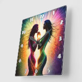 2つのカラフル姿を抽象芸術アートに取り込む スクエア壁時計 (傾斜)