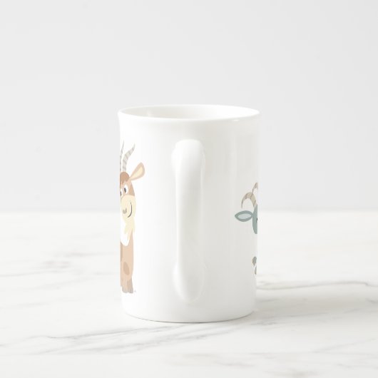 2つのキュートなハッピーカートゥーンヤギ骨中国マグ ボーンチャイナマグカップ (裏面)