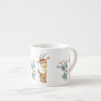 2つのキュートなハッピーカートゥーンヤギEspresso Mug エスプレッソカップ