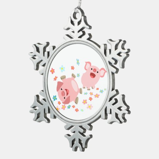 2つのキュートな漫画の豚の春プーターオーナメント スノーフレークピューターオーナメント (右)
