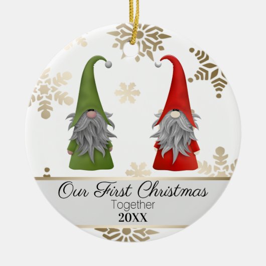 2つのキュートクリスマスガーデン格言初めてのクリスマス セラミックオーナメント (正面)