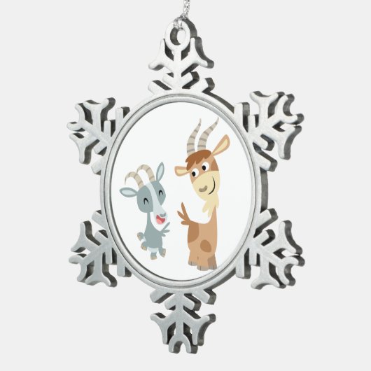 2つのキュートハッピーカートゥーンヤギオーナメント スノーフレークピューターオーナメント (右)
