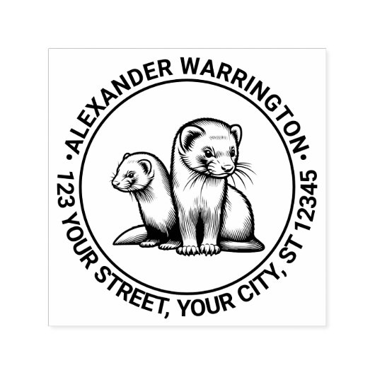 2つのキュートフェレット名差出人住所 セルフインキングスタンプ (デザイン)