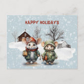 2つのキュートリートネズミアットザファームハッピーホリデー シーズンポストカード (正面)