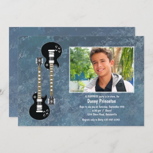 2つのギターの写真の招待状 招待状 (正面/裏面)