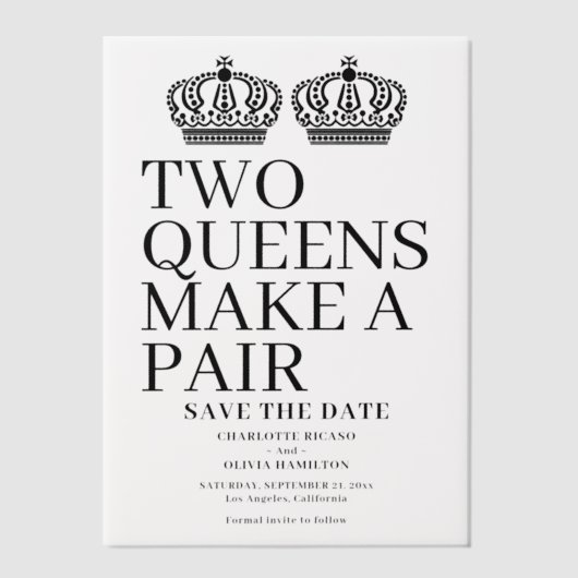 2つのクイーンはペアゲイ結婚式を作る日付を保存 ベラム紙招待状 (正面)