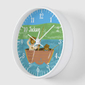 2つのクマ魚釣り子供部屋ルームアクリル壁時計 壁時計 (傾斜)