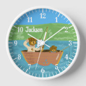 2つのクマ魚釣り子供部屋ルームアクリル壁時計 壁時計 (正面)