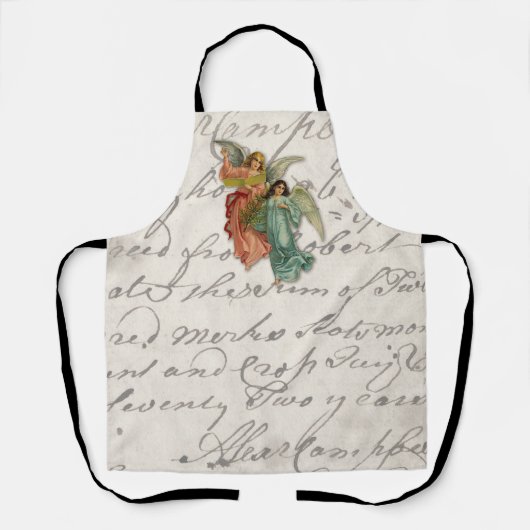 2つのクリスマスエンジェルビクトリアン – スクラップ宗教 エプロン (正面)