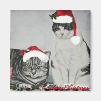 2つのクリスマスキャッツアートマグネット マグネット