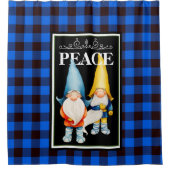 2つのクリスマス格言ブルー&ブラックバッファロープレイド シャワーカーテン (正面)