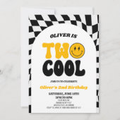 2つのクールレトロアーチ最初の2番目の誕生日パーティー 招待状 (正面)