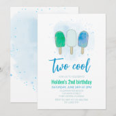 2つのクール水カラーポプシクルボーイ誕生日 招待状 (正面/裏面)