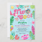 2つのクール熱帯プール夏の2nd誕生日 招待状 (正面)