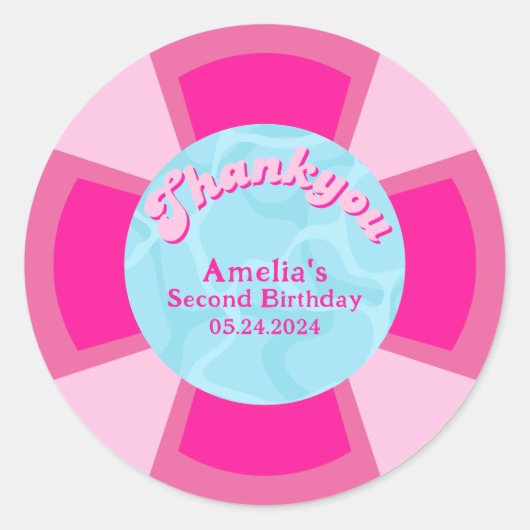 2つのクール熱帯プール夏誕生日 ラウンドシール (正面)