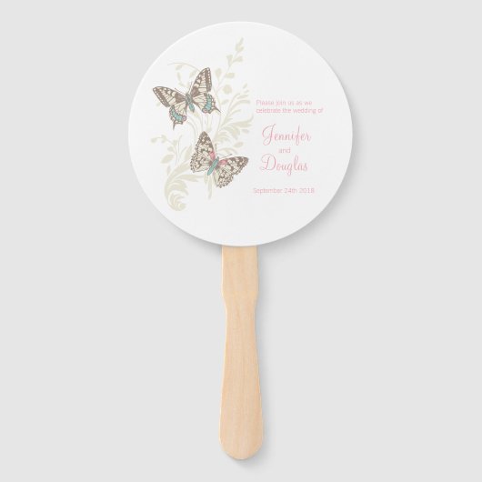 2つのグラフィックインク付き蝶の結婚式のプログラムファン ハンドファン (正面)