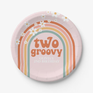 2つのグルービーデイジーボホフローラ虹2番目の誕生日 ペーパープレート