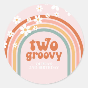 2つのグルービーデイジーボホフローラ虹2番目の誕生日 ラウンドシール