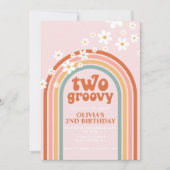 2つのグルービーデイジーボホフローラ虹2番目の誕生日 招待状 (正面)
