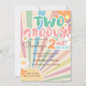 2つのグルービーレトロサンシャインデイジーボホ2nd誕生日 招待状 (正面)
