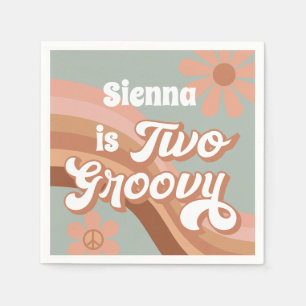 2つのグルービーレトロデイジーセージピンク2nd誕生日 スタンダードカクテルナプキン