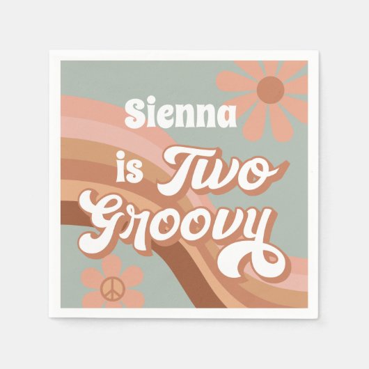 2つのグルービーレトロデイジーセージピンク2nd誕生日 スタンダードカクテルナプキン (正面)
