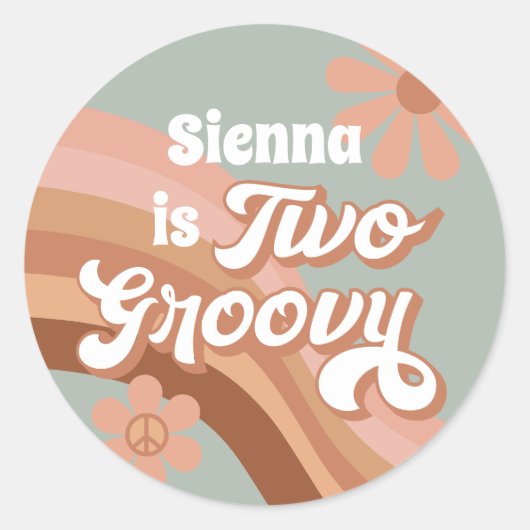 2つのグルービーレトロデイジーセージピンク2nd誕生日 ラウンドシール (正面)