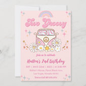 2つのグルービーレトロデイジーレインボー2nd誕生日 招待状 (正面)