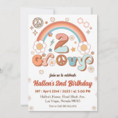 2つのグルービーレトロデイジーレインボー2nd誕生日 招待状 (正面)