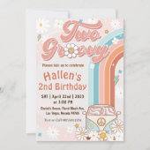 2つのグルービーレトロデイジーレインボー2nd誕生日 招待状 (正面)