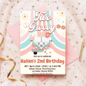 2つのグルービーレトロデイジーレインボー2nd誕生日 招待状