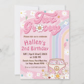 2つのグルービーレトロデイジーレインボー2nd誕生日 招待状 (正面)