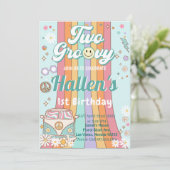 2つのグルービーレトロデイジーレインボー2nd誕生日 招待状 (スタンド正面)