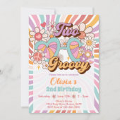 2つのグルービーレトロ夏の2番目の誕生日招待状 招待状 (正面)