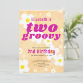 2つのグルービー2番目の誕生日イエローフラワーパワーヒッピー 招待状 (スタンド正面)
