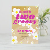 2つのグルービー2番目の誕生日タンフラワーパワーヒッピー 招待状 (スタンド正面)